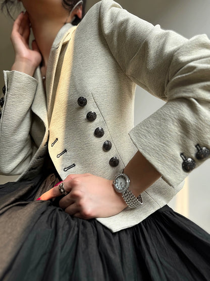 Aconiconi High End Long Sleeve Double Breasted Tuxedo French Retro Jacket Blazer- History