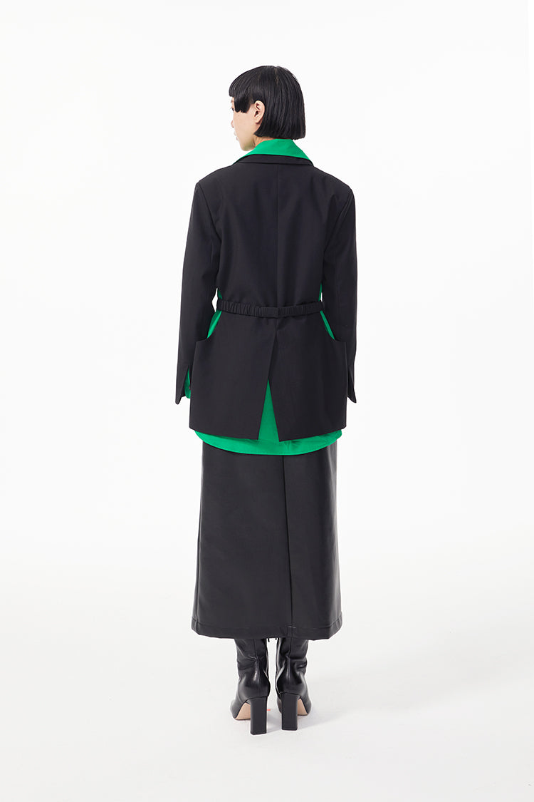 TINYIN  waist silhouette blazer women's one-button mid-length green black-ZYN