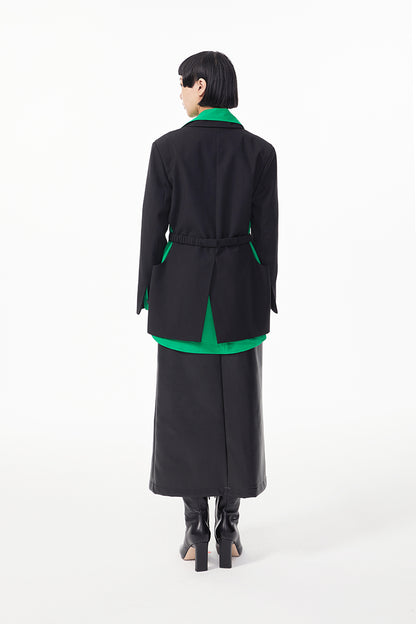 TINYIN  waist silhouette blazer women's one-button mid-length green black-CHI