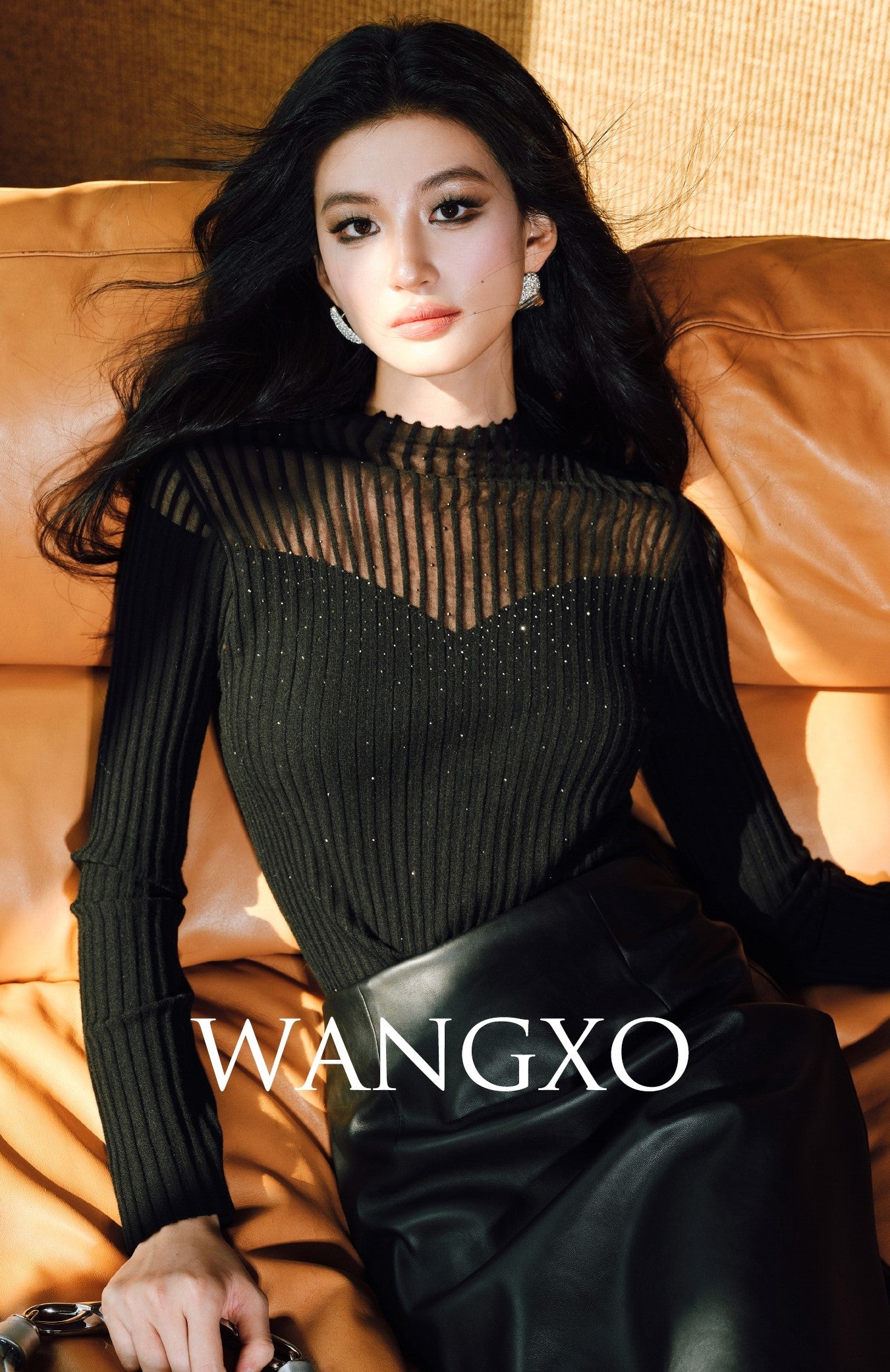 WANGXO | Worsted Wool with 3D Pit Stripes Openwork Diamond Detail Knitwear -ENYA.