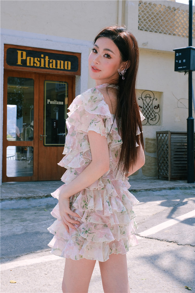 Wardrobes by Chen Elegant Short Sleeve Flower Print Party Short Dress-Dami