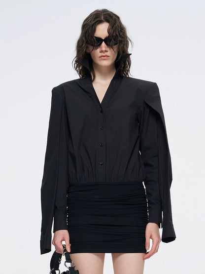 ANNAKIKI black double-sleeved needle shuttle spliced dress for women-FUMIHITO