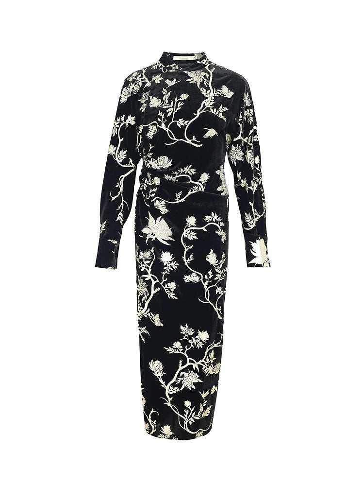 ZHUCHONGYUN Chinese Nail Bead Stamping Suede Dress--THORFINN.