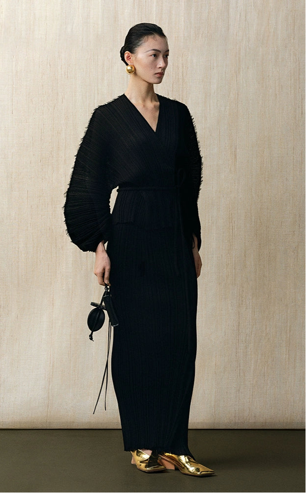 ZHUCHONGYUN black textured top and skirt outfit set with a belted waist-BRANDO.