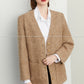 Fall Autumn V-neck khaki brown embossed Soft Wool Tweed jacket Coat - Darcy