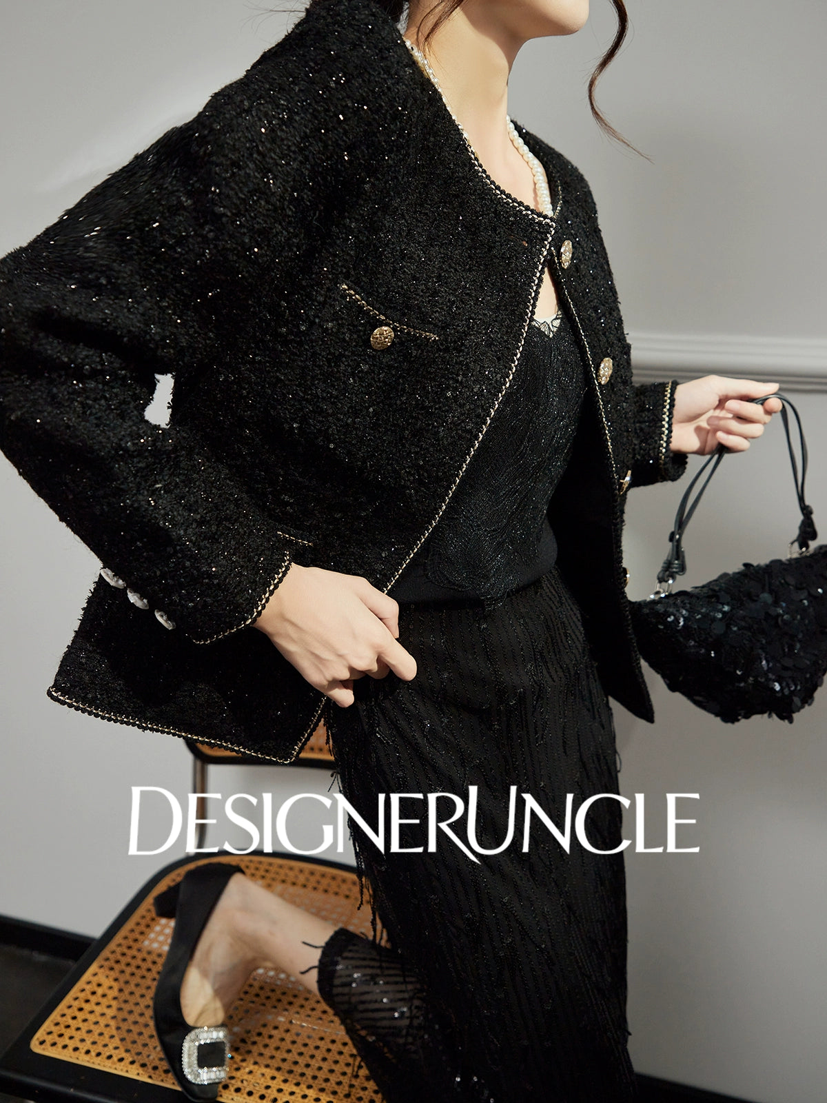 DGU "Gilded" black jacket small fragrance celebrity temperament commuter versatile top - Bobby.