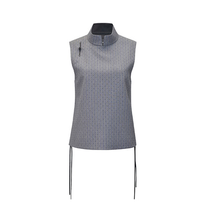 M essential Mackay designer label sand diamond grey stripe diamond buckle drawstring vest - ZING.