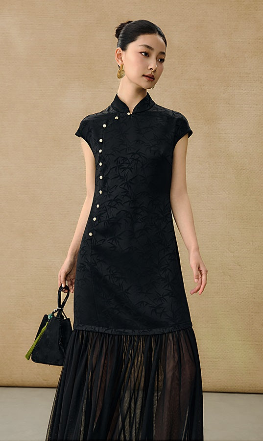 HECO Chinese Modified Diagonal Stand-up Collar Cheongsam ress- OWEN.