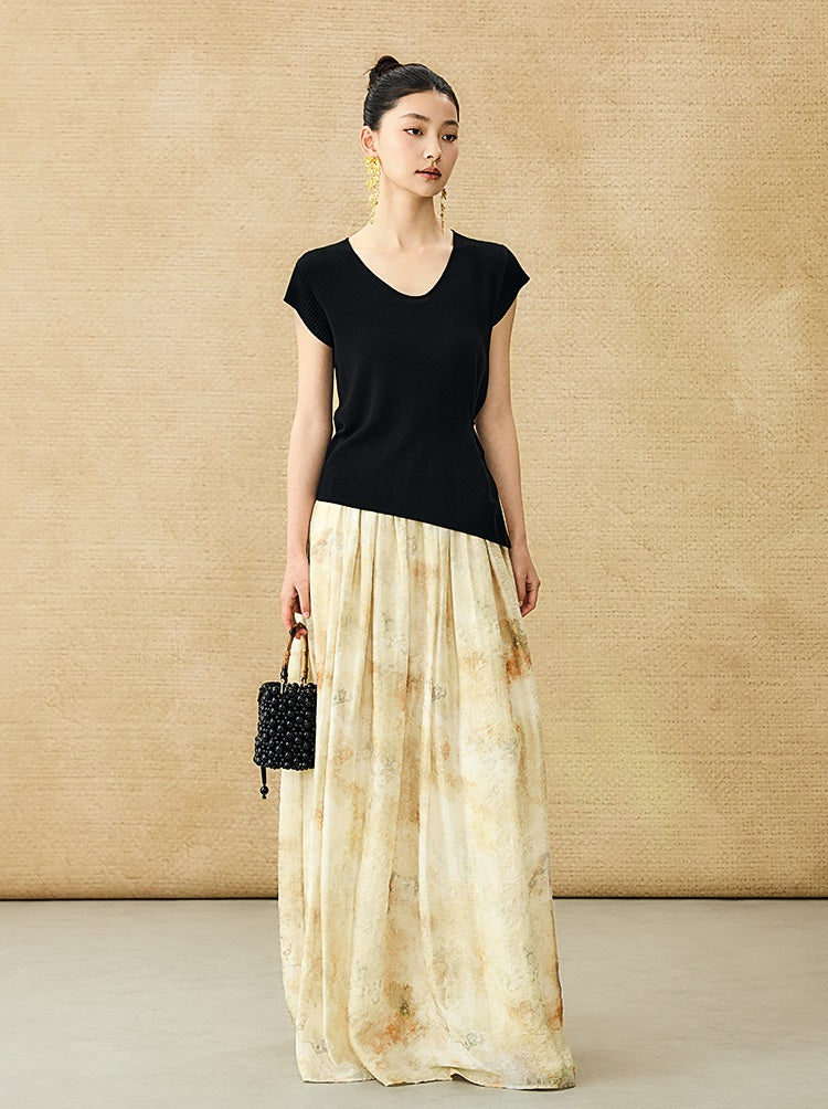 HECO Chinese Versatile Beveled Side Buckle V-Neck Knit Top - BREA.