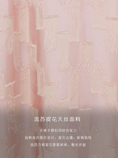 HECO Round Neck Square Tassel Design Texture Shirt Top Women - reign.