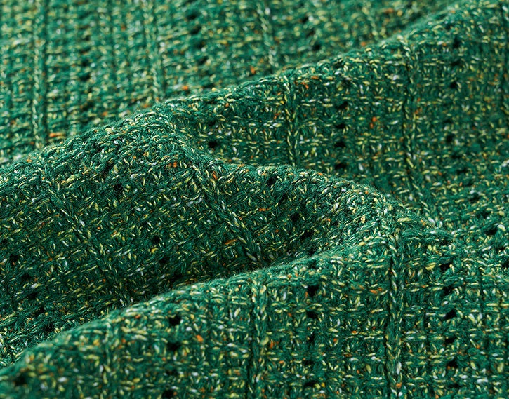 COMME MOI Lv Yan designer spring hollow small fragrance knitted cardigan jacket - IRIS.