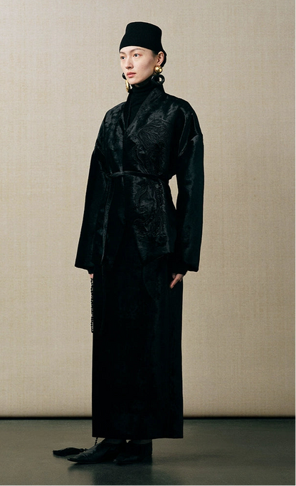 ZHUCHONGYUN velvet wrap jacket with embroidery long sleeves and a tie waist-ARTICA.