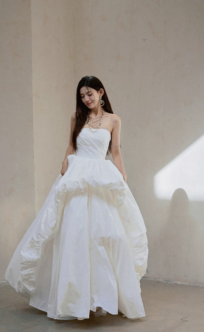 DOLLY Elegant White Tube Top Long Puffy High Waist Wedding Dress-GRACE  (V)