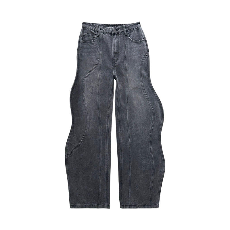 ANNAKIKI Pre-Fall Niche designer 3D wavy fractal deconstructed jeans-JINSHI
