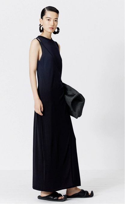 ZHUCHONGYUN Black Hollow Silk Cotton Knitted Dress--EIN.