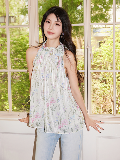 YES BY YESIR | Ye Qians Sprinkled Silver Floral Lace-Up Top with Dreamlike Garden Detail -SERENITA