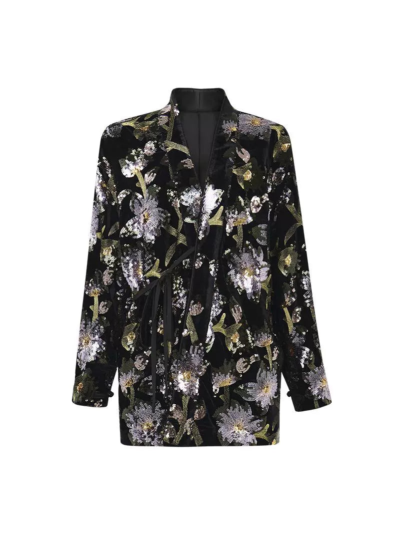 HECO velvet bottom plant embroidery sequin  JACKET - AMAYA.