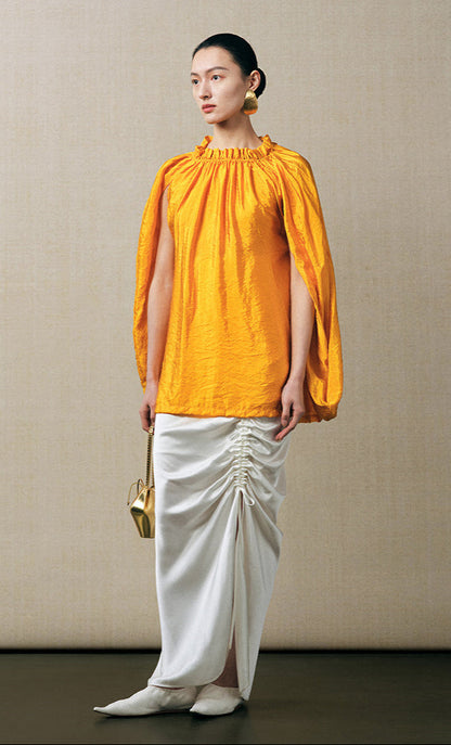 ZHUCHONGYUN yellow pleated loose-fitting blouse -AMBER.