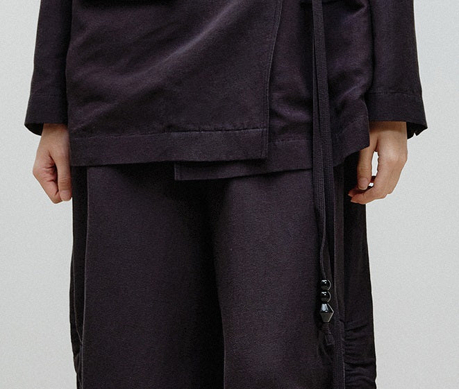 ZHUCHONGYUN black wrap style top and ruched pant outfit set-ARMSTRONG.