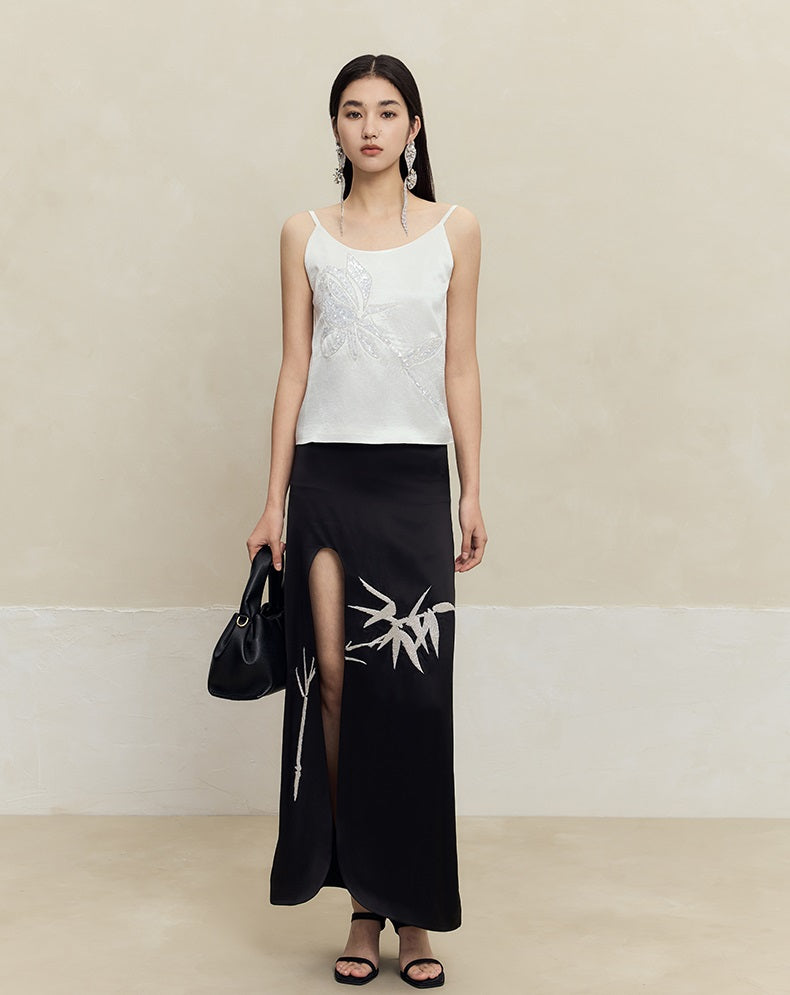 HECO 100% acetate rose embroidered black white camisole - faith.