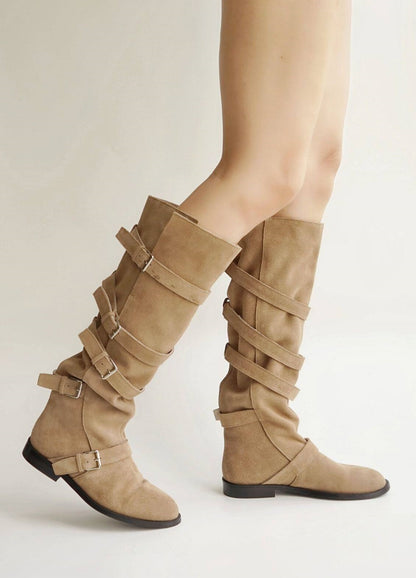 B-FEI belt buckle high-top leather women's fashion boots-YUTA.