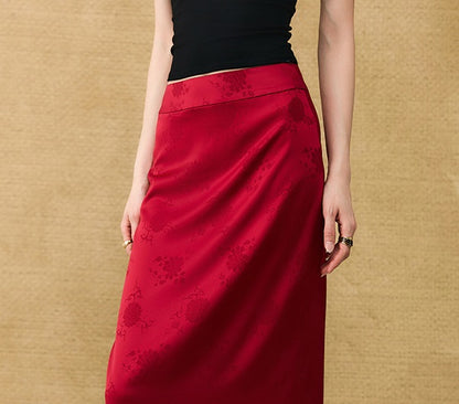 HECO Chinese acetate jacquard women's cool flesh covering elegant skirt - DATE.