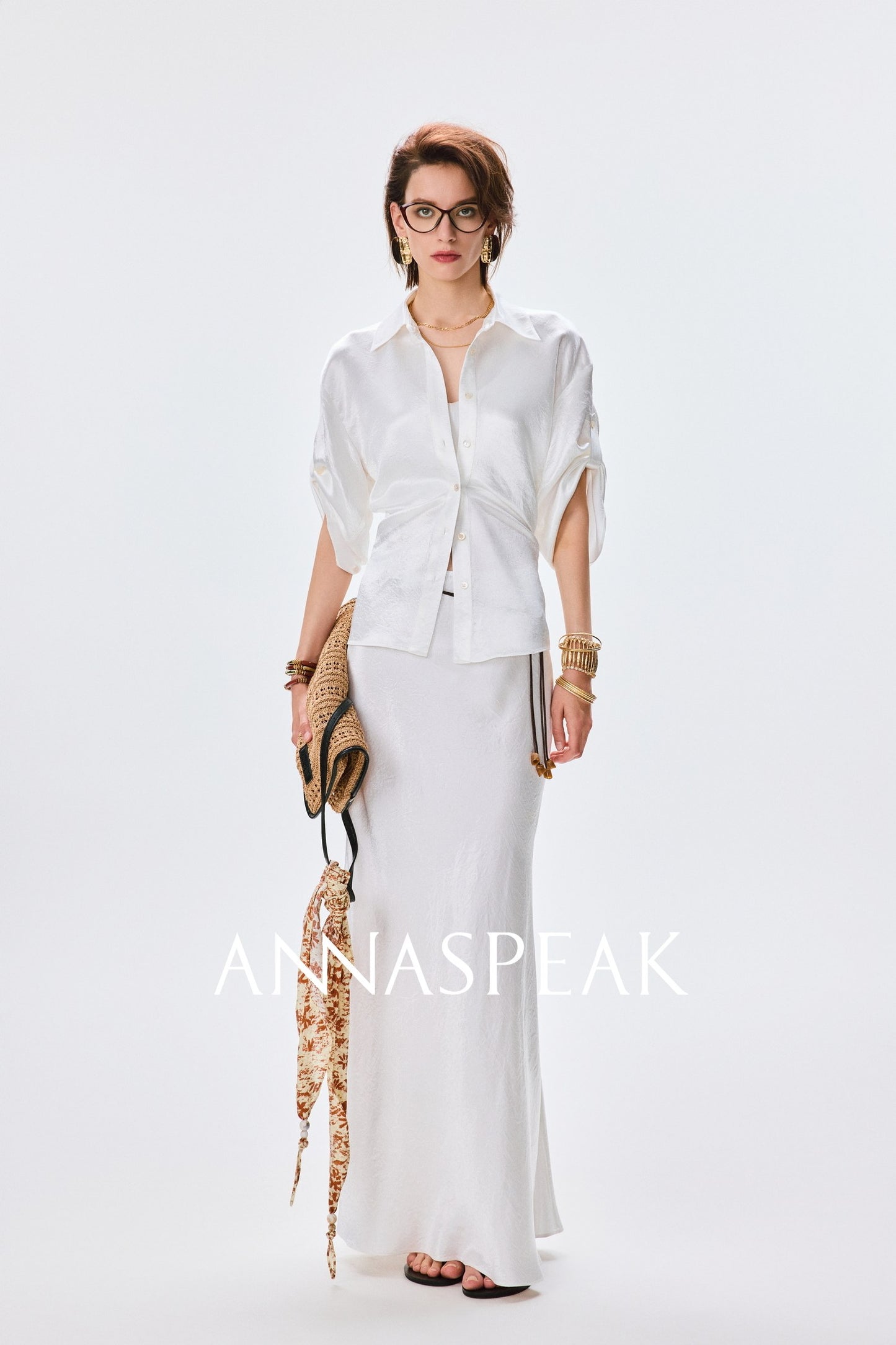 ANNASPEAK cut slightly wrinkled NAIA acetic acid slimming top mermaid skirt-NANA.