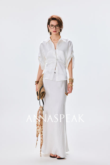 ANNASPEAK cut slightly wrinkled NAIA acetic acid slimming top mermaid skirt-NANA.