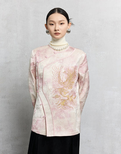 HECO 100% polyester pipa top  apricot phoenix tie-dye jacket women - guts.