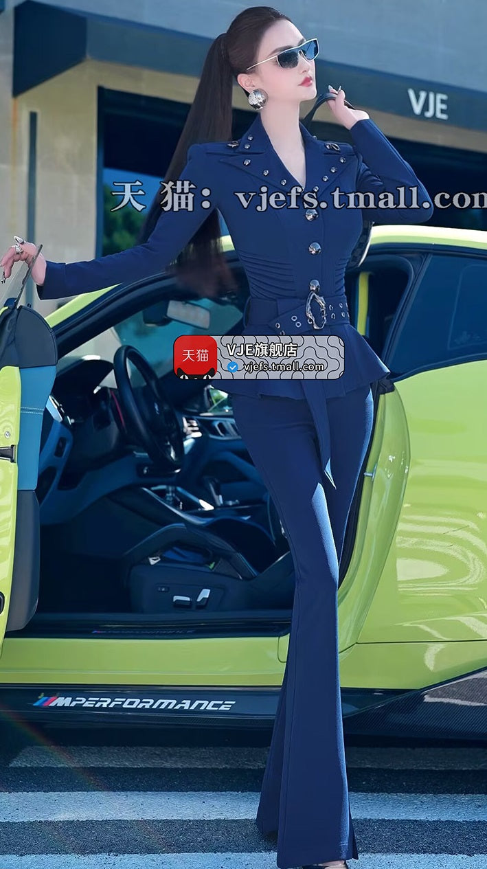 VJE Suit  New Small Skirt OL Jacket Micro Flared Pants Two-Piece Set-HIHI