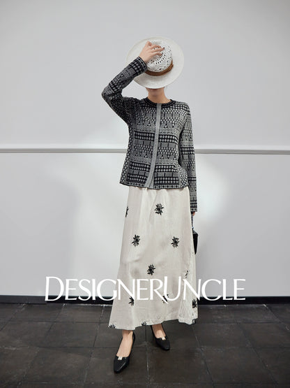 DGU| Black sweater geometric jacquard niche design jacket knitted top - JUGALAR.
