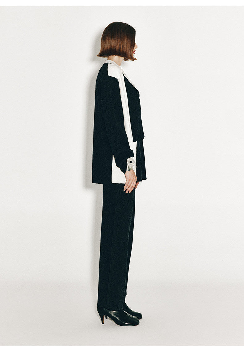 ATELIER MISS LU Geometric Contrasting Cashmere and Wool Blend Vest - IVY