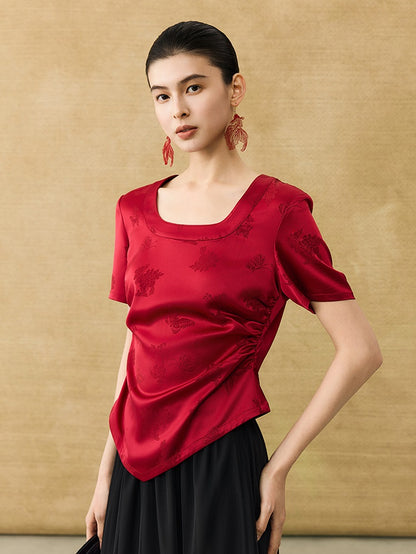 HECO Chinese Acetate Small Square Neck Short Sleeve Top- BEAK.