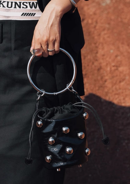 IUBALLET Modern Drawstring Leather Bucket Bag - BACK.