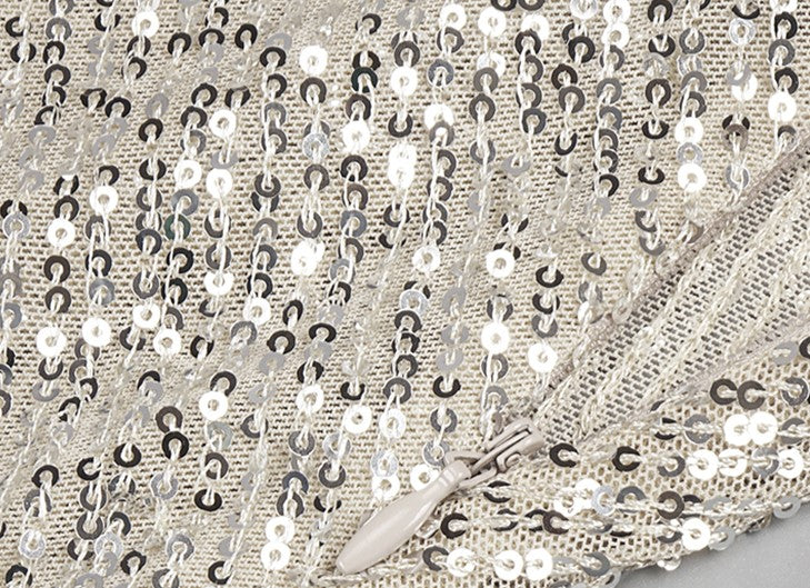 DOLLY Elegant Sliver One Shoulder Sleeveless Sparkling Slim Fit Sexy Dinner Dress-ALETA