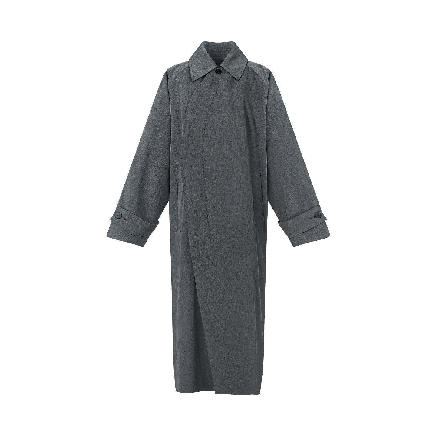 TUYUE Gray simple silhouette mid-length trench coat - GIFTY.