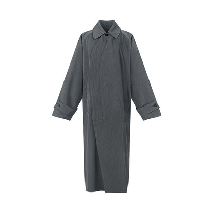 TUYUE Gray simple silhouette mid-length trench coat - GIFTY.