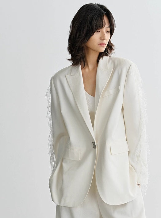 COMME MOI Lu Yan designer new women's fringed lace triacetic acid wide suit - WORRY.