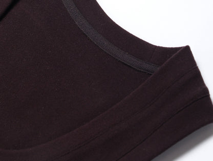 WANGXO | Delicate 12-Needle Wool Pit Texture U-Neck Side Pleated Dress- RINA.