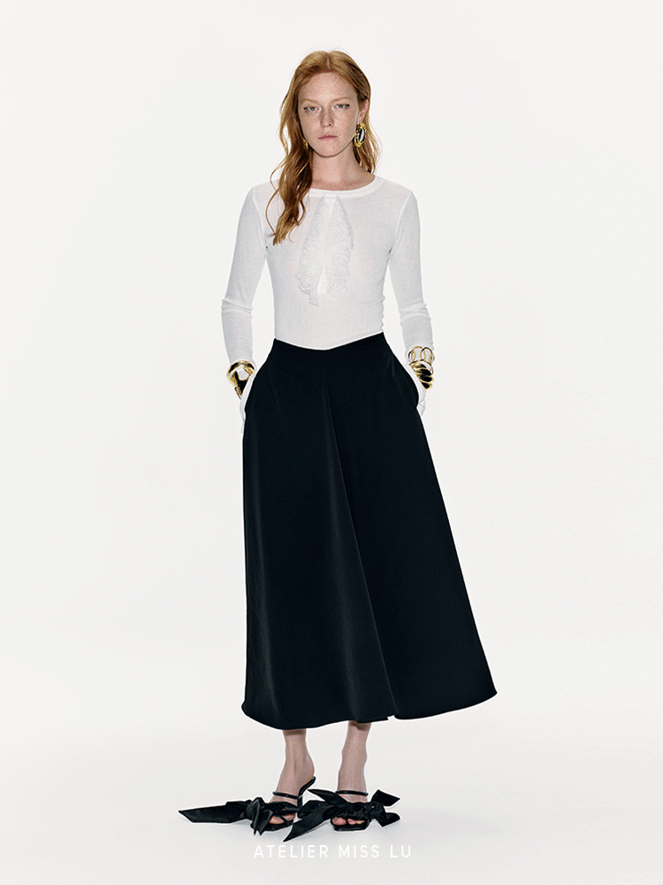 ATELIER MISS LU Lace-embellished Lightweight Knitted Long-sleeved Top - SCALAN.