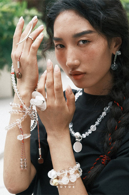 TUYUE natural white crystal round ball moon phase structure necklace - LILY.