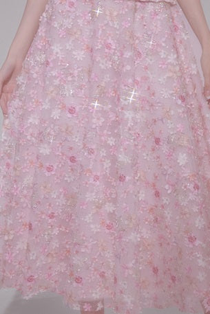 Wardrobes by Chen Elegant Pink Sequin Embroidered Long midi Skirt - Jiaa