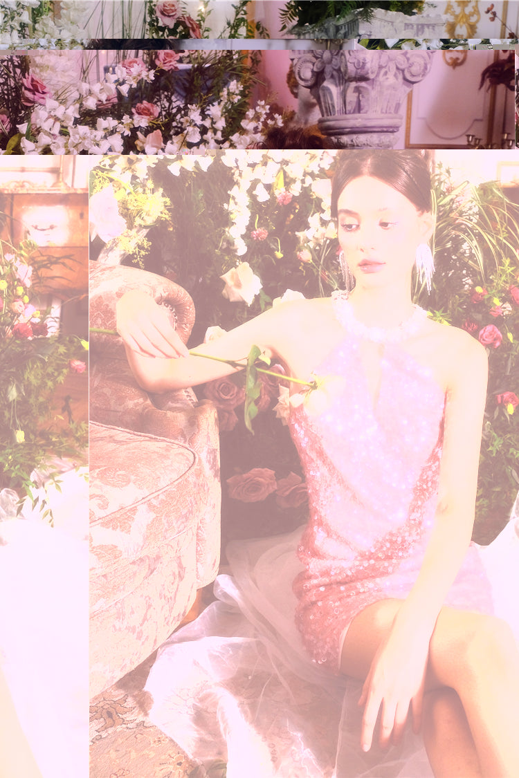 Wardrobes by Chen Luxury Sleeveless halter Sequin Short cocktail Dress- Limmi