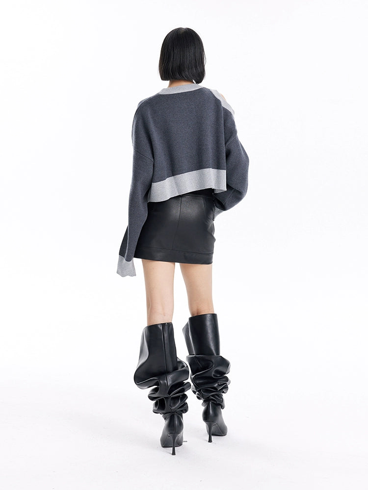 TINY IN WOMEN'S LOOSE DROPPED CUT-OUT SHORT SWEATERS-MIE