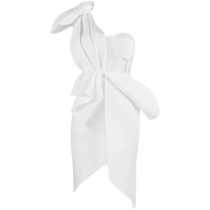 DOLLY Elegant Ruffled Off Shoulder Hollow Waist Irregular Hem Dinner Dress-NINA