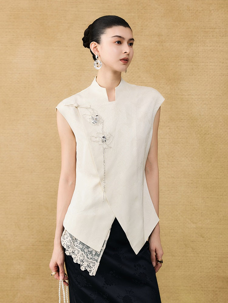HECO Chinese style asymmetrical hand-embroidered vest top - FORD.