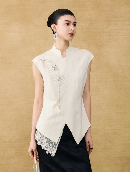 HECO Chinese style asymmetrical hand-embroidered vest top - FORD.