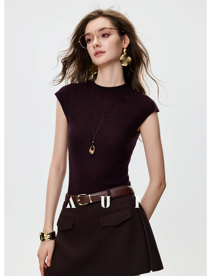 AUI short sleeved knitted sweater base shirt - JUNE.