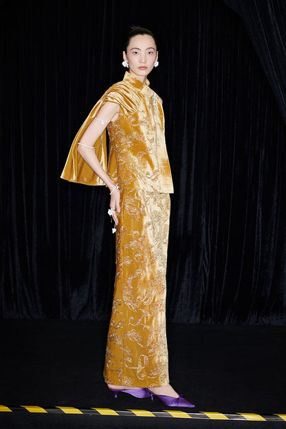 M essential Marquette designer Juyi velvet drape structure slim side vest - STREAM.