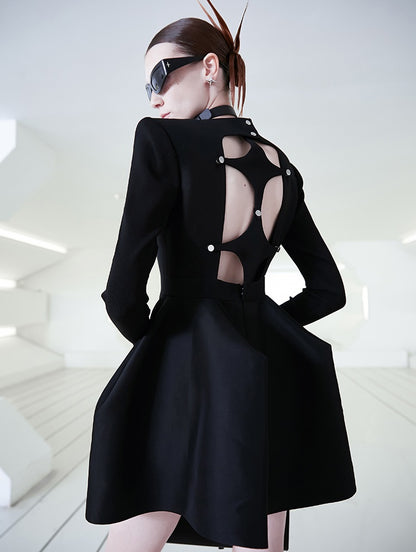 ANNAKIKI Silk Wool 3D Three-dimensional Hem Short Dress-ALUCARD.